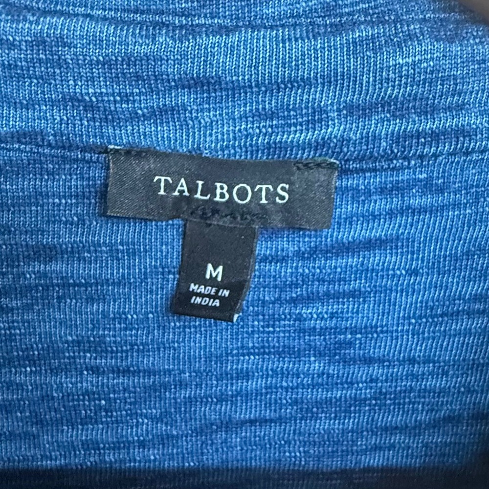 Talbots Shirt Dress Womens Medium Blue Slub Knit 100% Cotton 3/4 Sleeve Casual - Picture 3 of 9